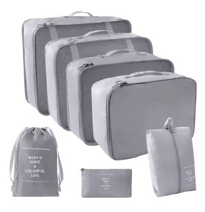 Travel Packing Cubes Set of 7 - Transparent Compression Luggage Organizer for Suitcase, Clothes & Trip Use