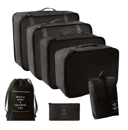 Travel Packing Cubes Set of 7 - Transparent Compression Luggage Organizer for Suitcase, Clothes & Trip Use